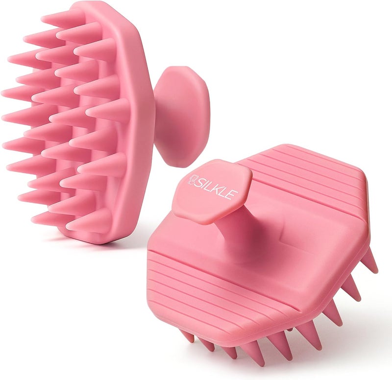 SILKLE Scalp Massager Shampoo Brush – Silicone Scalp Scrubber for Hair Growth & Dandruff Removal, One-Piece, Non-Slip Handle, Soft Bristles, Wet/Dry Shower Scalp Exfoliator for All Hair Types – Pink - Image 1